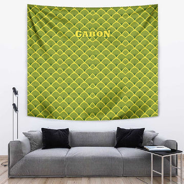 Gabon Tribal Pattern Tapestry - National Flag Colors and Bold Text Design TS04
