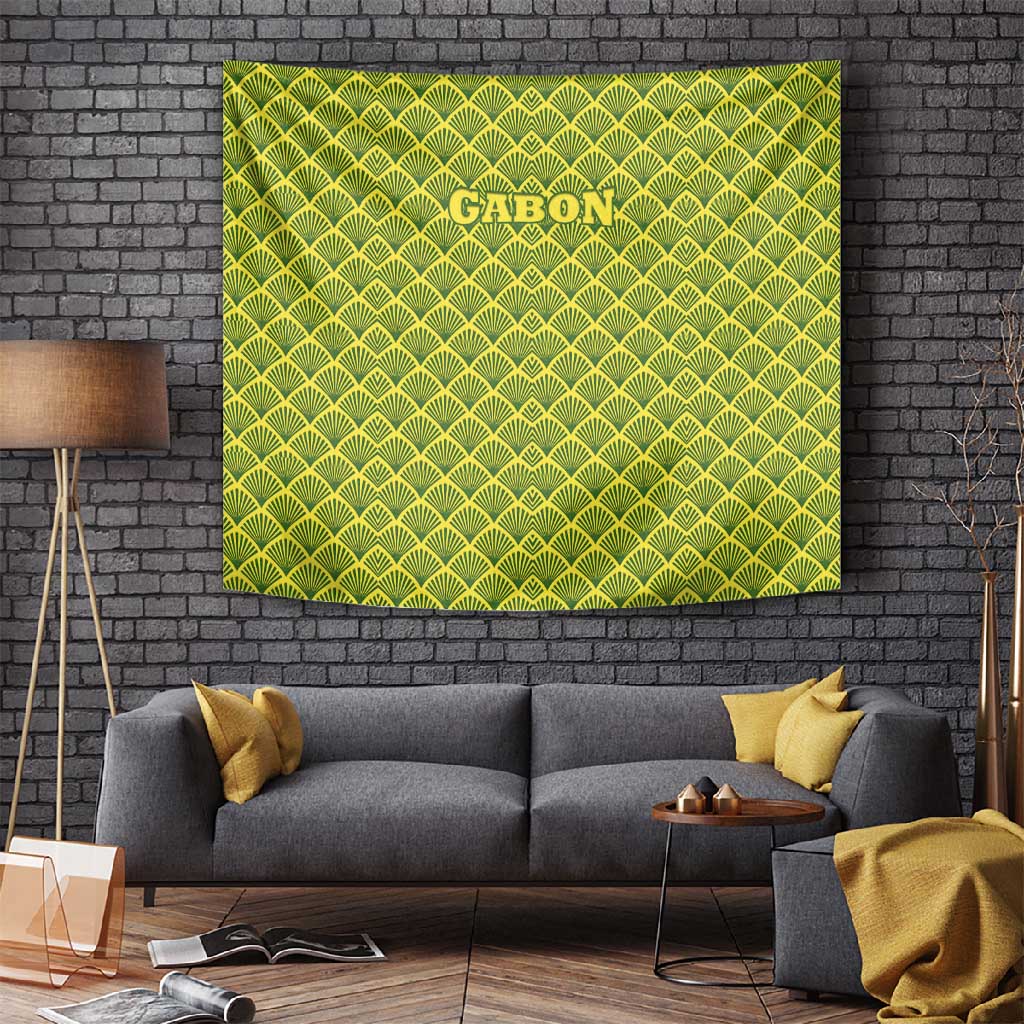 Gabon Tribal Pattern Tapestry - National Flag Colors and Bold Text Design TS04