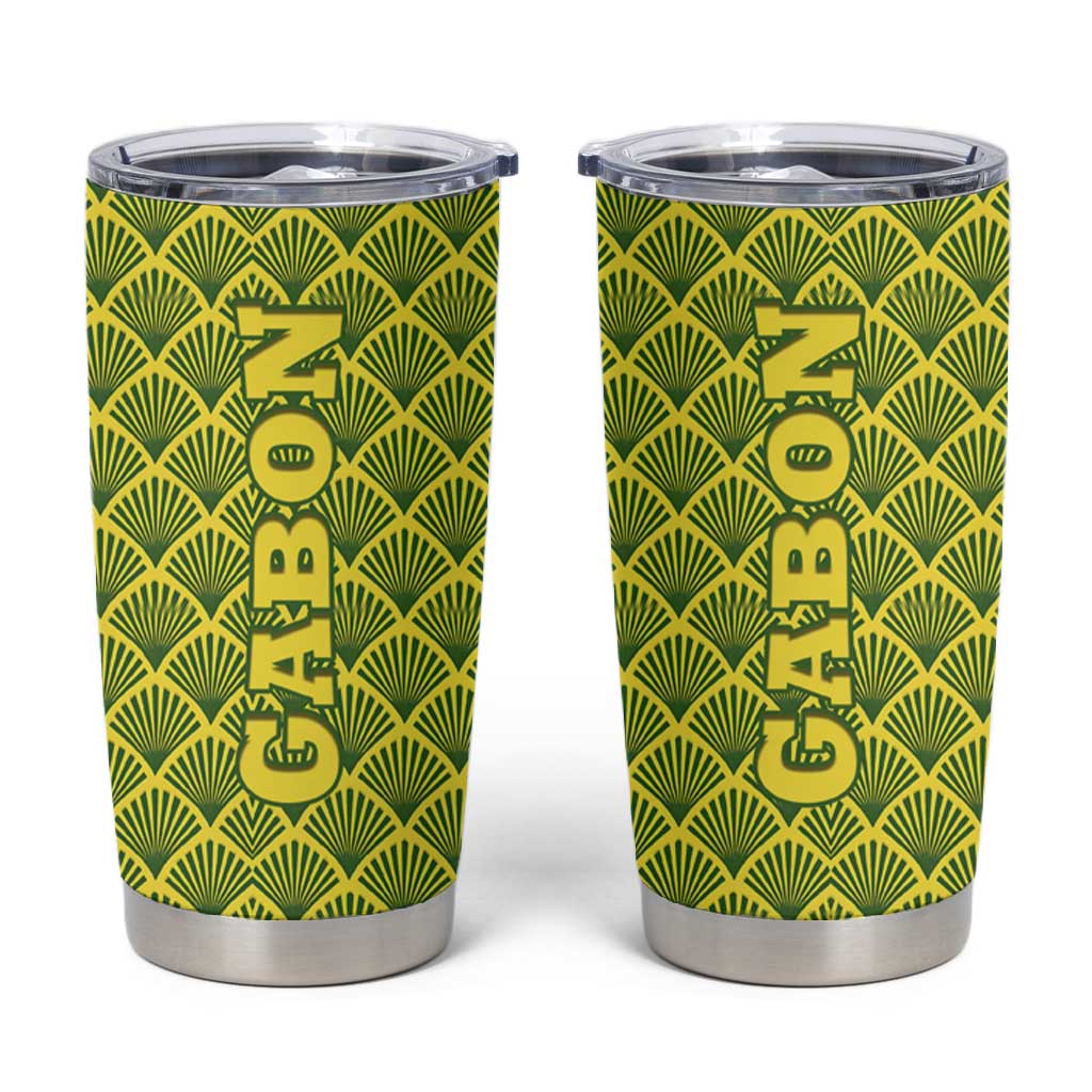 Gabon Tribal Pattern Tumbler Cup - National Flag Colors and Bold Text Design TS04