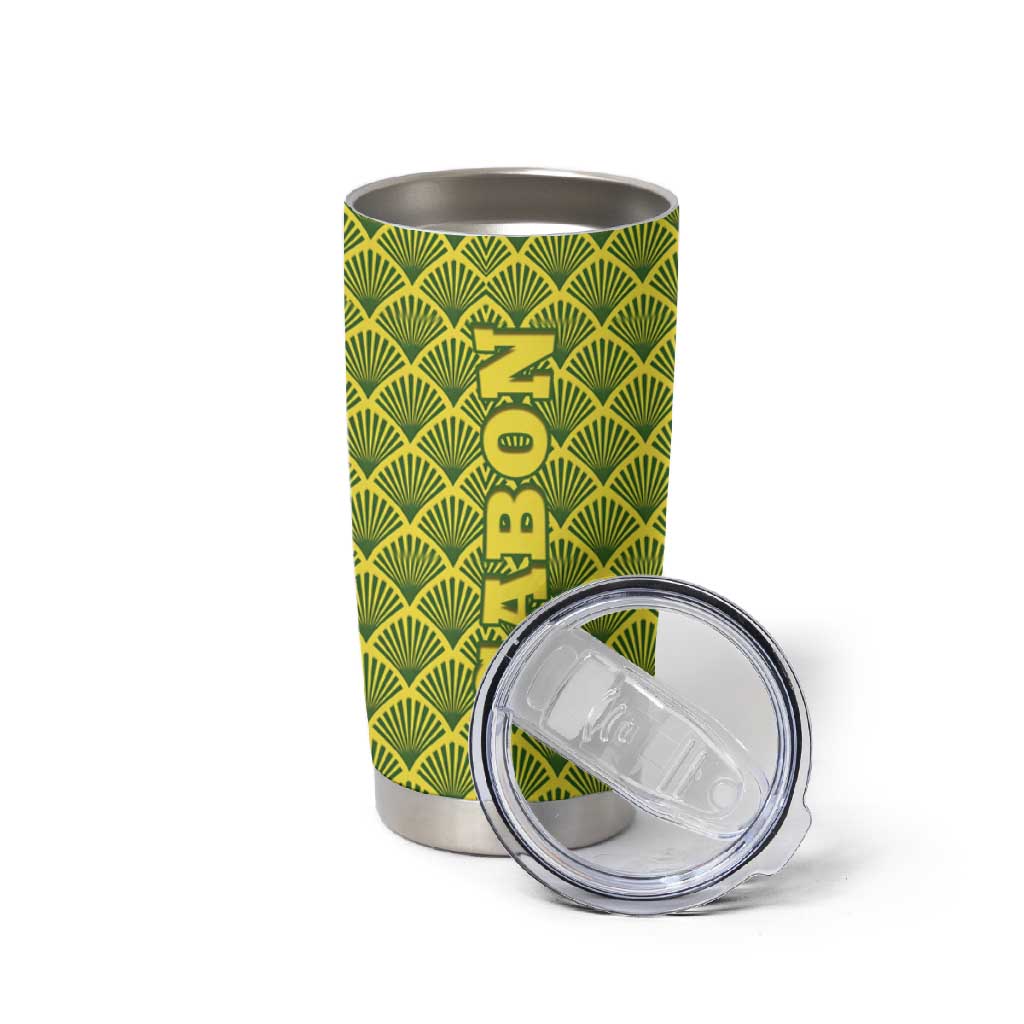 Gabon Tribal Pattern Tumbler Cup - National Flag Colors and Bold Text Design TS04