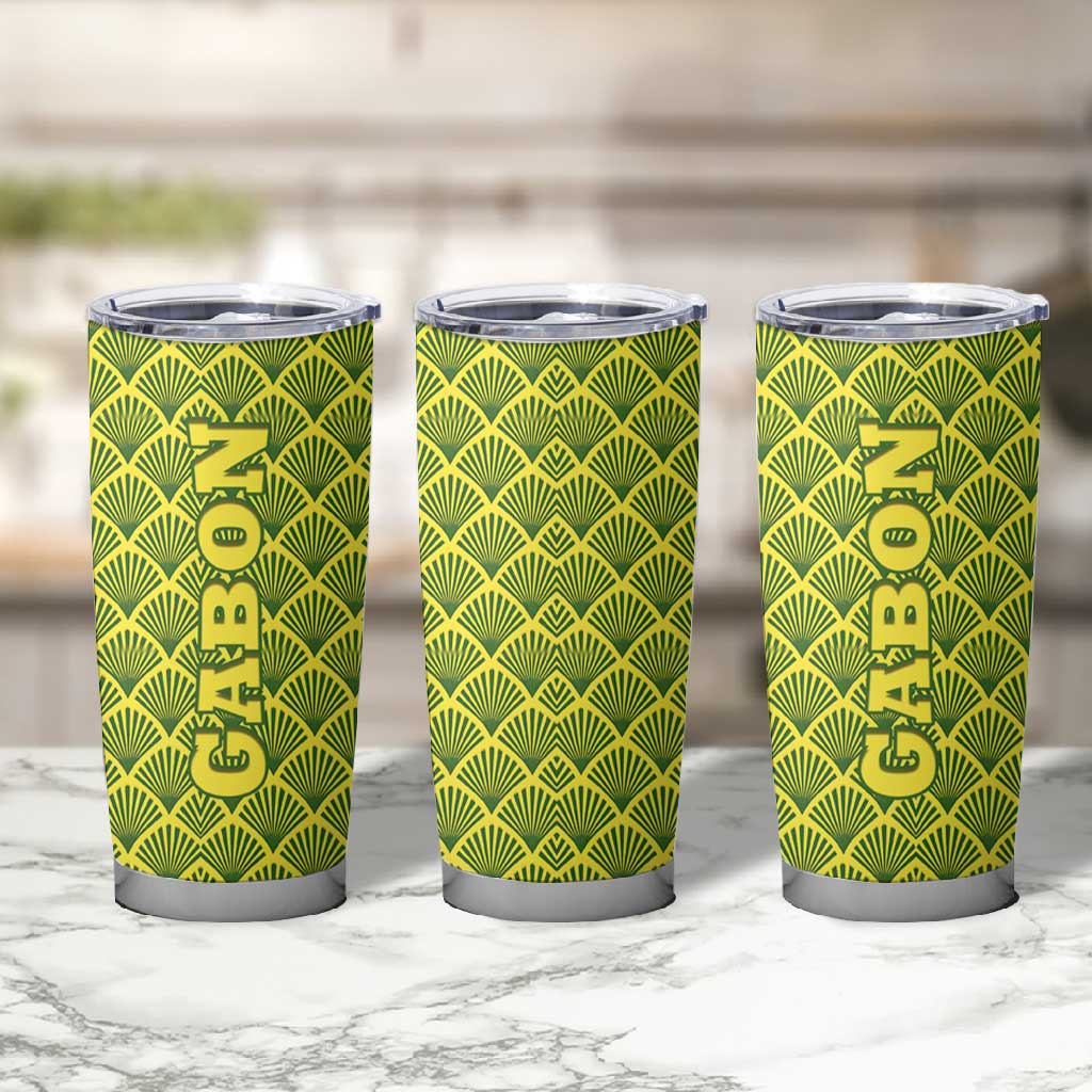 Gabon Tribal Pattern Tumbler Cup - National Flag Colors and Bold Text Design TS04