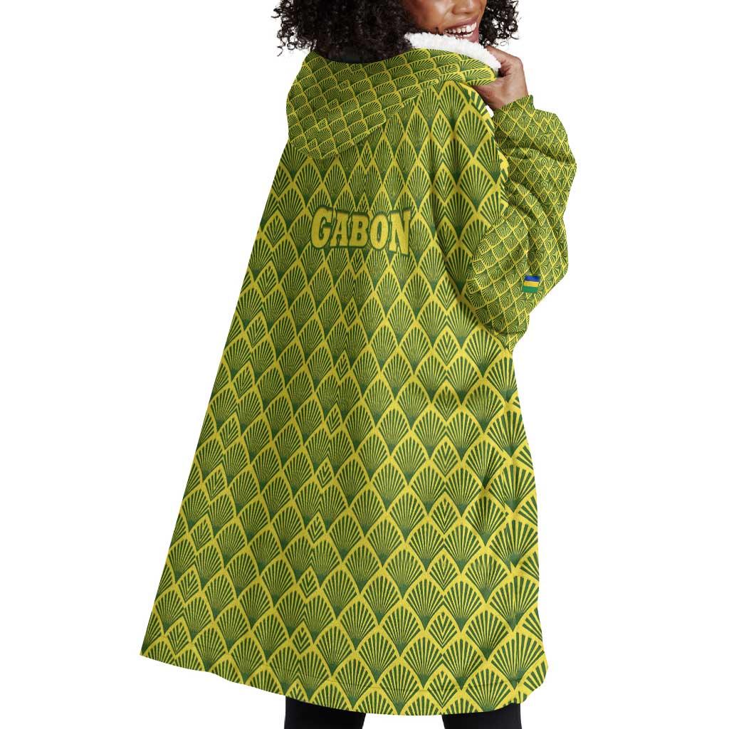 Gabon Tribal Pattern Wearable Blanket Hoodie - National Flag Colors and Bold Text Design TS04