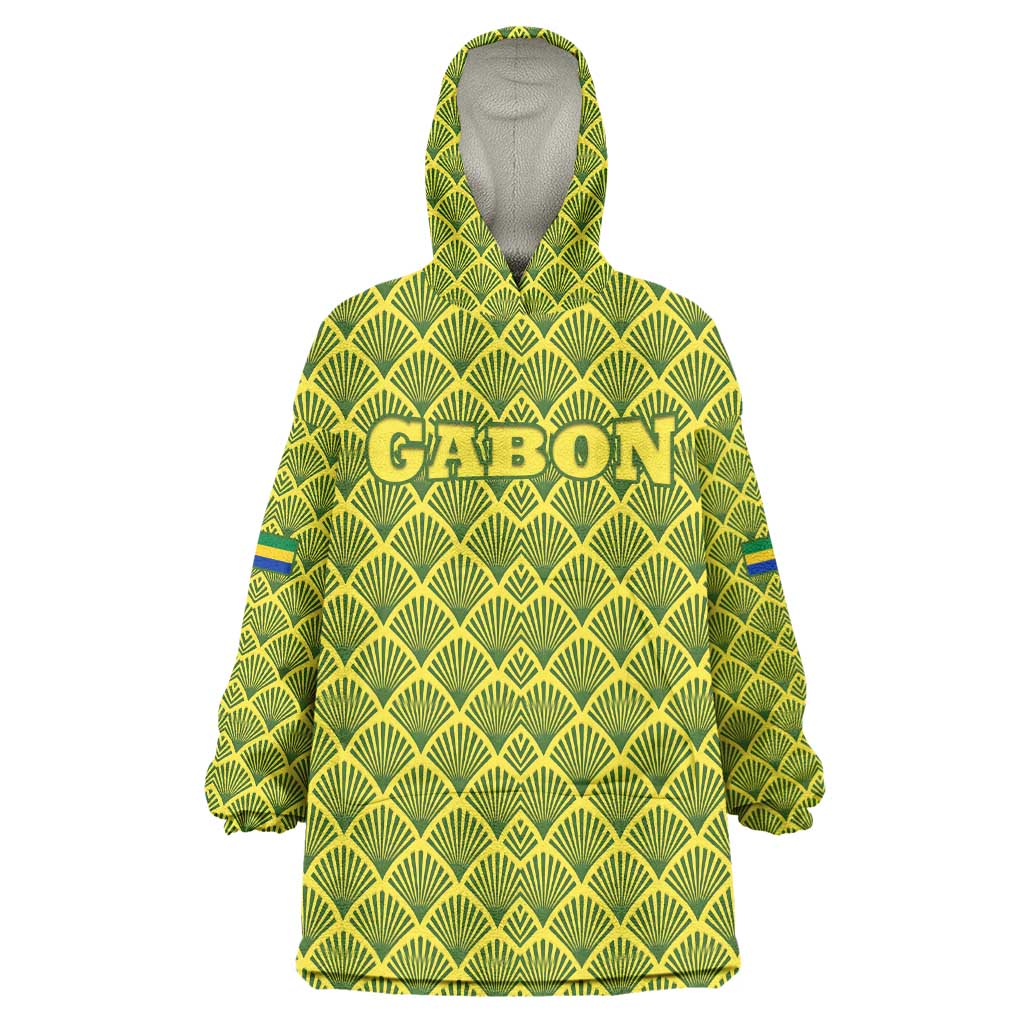 Gabon Tribal Pattern Wearable Blanket Hoodie - National Flag Colors and Bold Text Design TS04