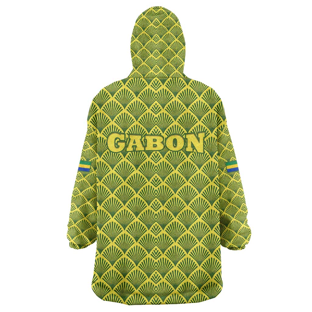 Gabon Tribal Pattern Wearable Blanket Hoodie - National Flag Colors and Bold Text Design TS04