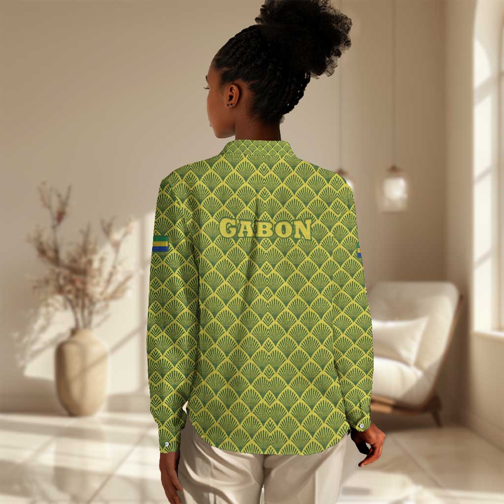 Gabon Tribal Pattern Women Casual Shirt - National Flag Colors and Bold Text Design TS04