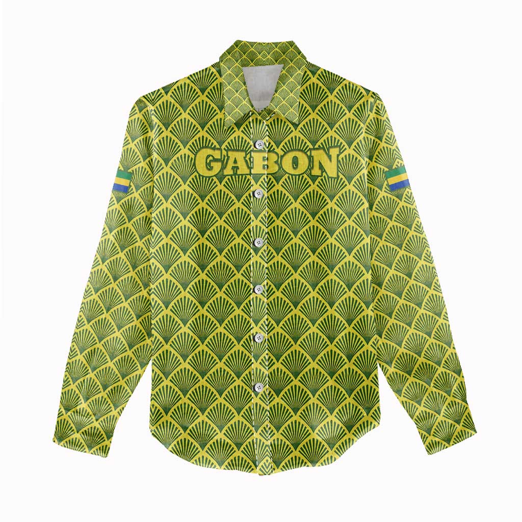 Gabon Tribal Pattern Women Casual Shirt - National Flag Colors and Bold Text Design TS04