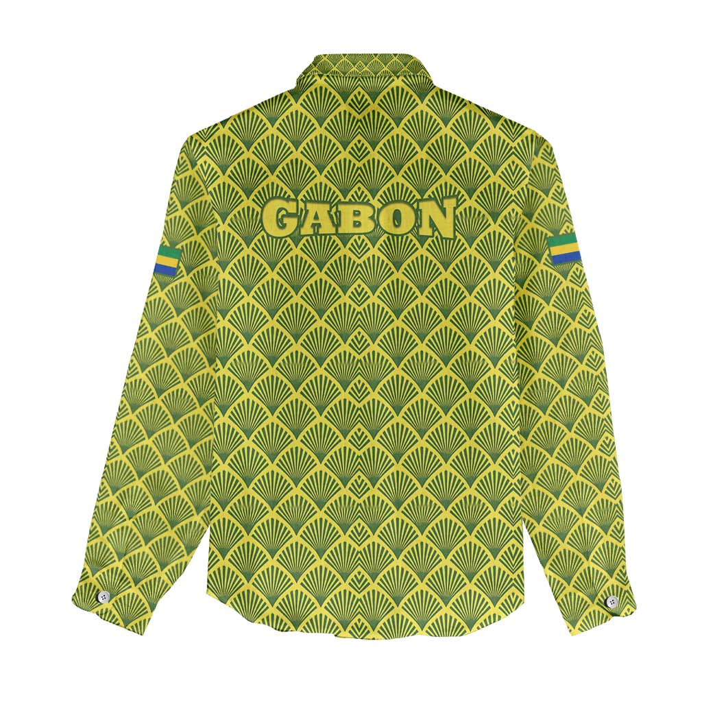 Gabon Tribal Pattern Women Casual Shirt - National Flag Colors and Bold Text Design TS04