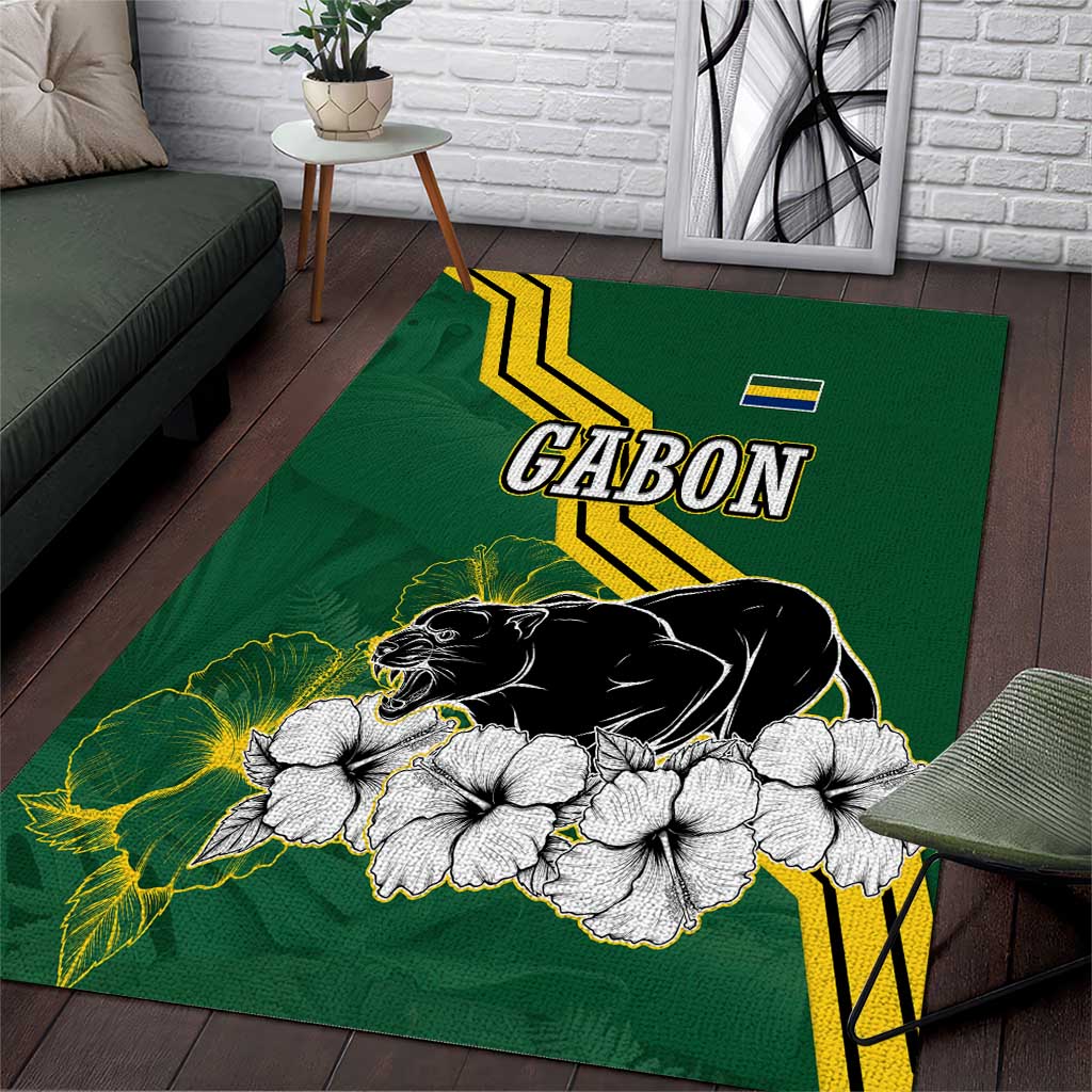 Gabon Area Rug - Black Panther Graphic and Hibiscus Flower Design in National Colors TS04