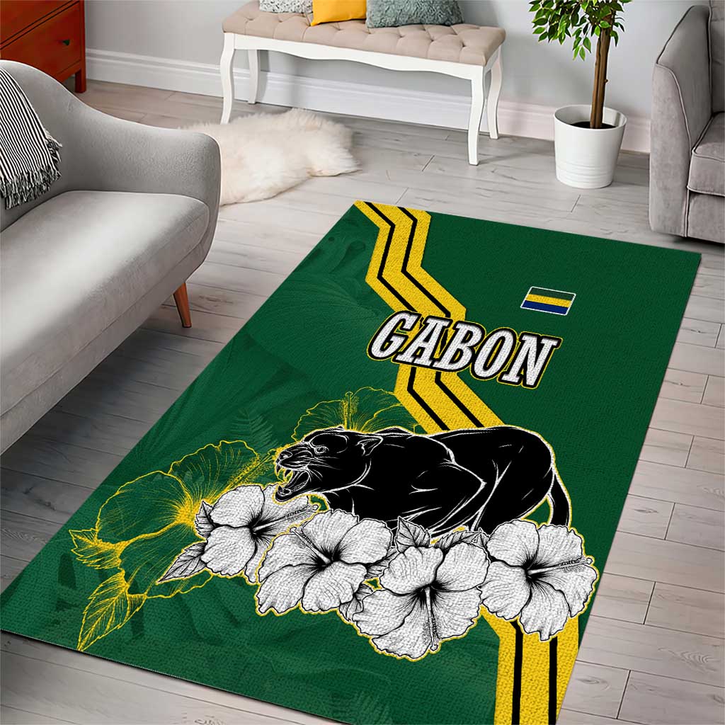 Gabon Area Rug - Black Panther Graphic and Hibiscus Flower Design in National Colors TS04