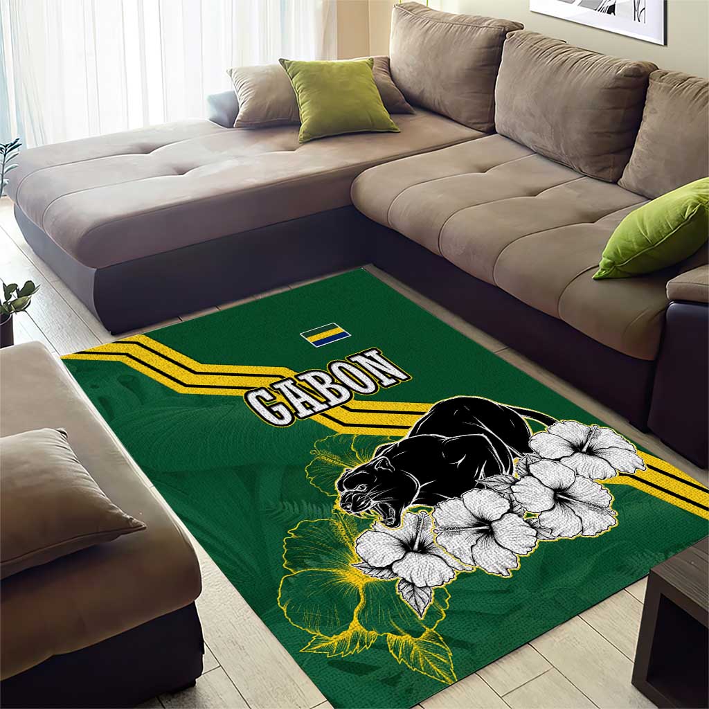 Gabon Area Rug - Black Panther Graphic and Hibiscus Flower Design in National Colors TS04