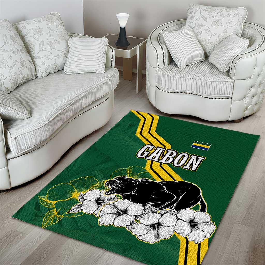 Gabon Area Rug - Black Panther Graphic and Hibiscus Flower Design in National Colors TS04