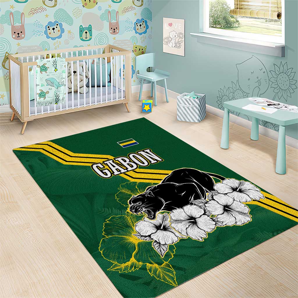 Gabon Area Rug - Black Panther Graphic and Hibiscus Flower Design in National Colors TS04
