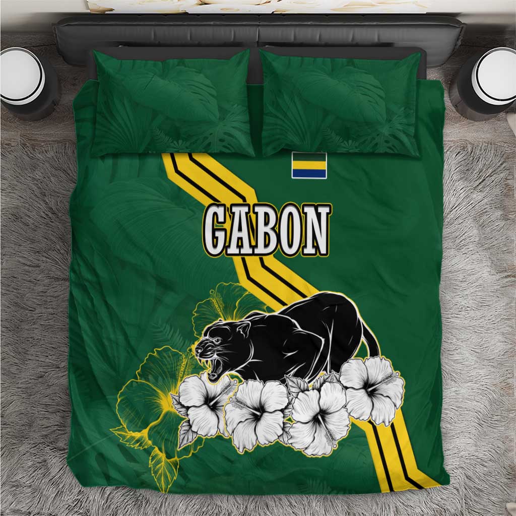 Gabon Bedding Set - Black Panther Graphic and Hibiscus Flower Design in National Colors TS04
