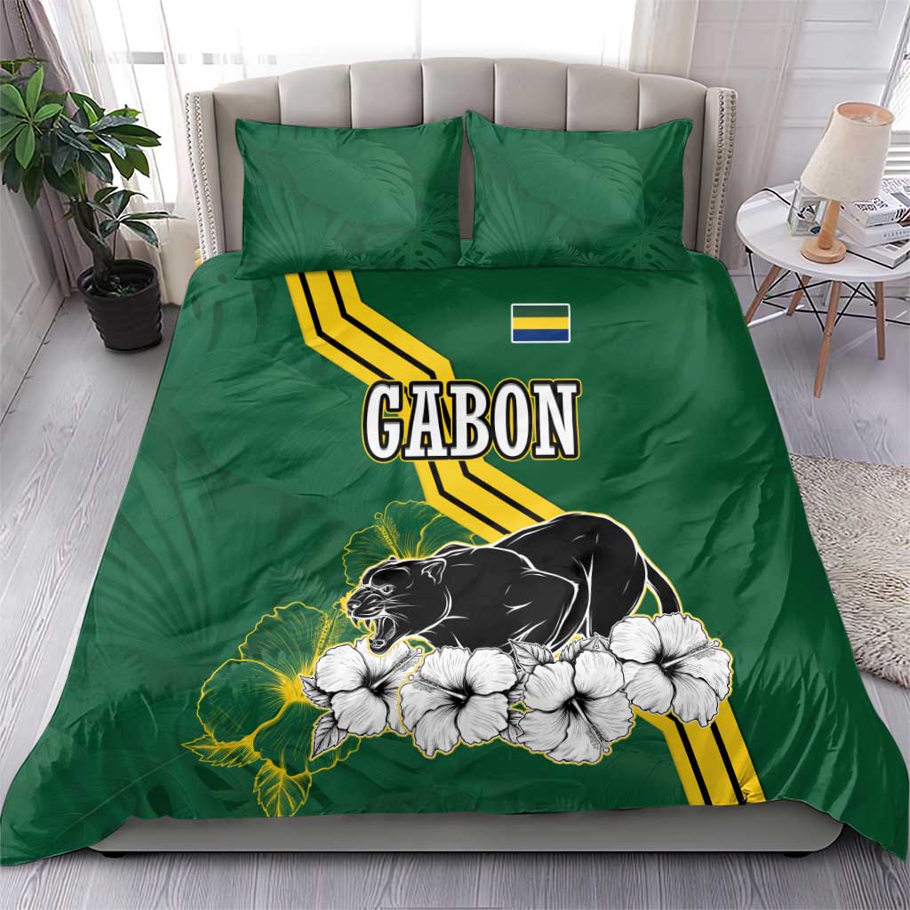 Gabon Bedding Set - Black Panther Graphic and Hibiscus Flower Design in National Colors TS04