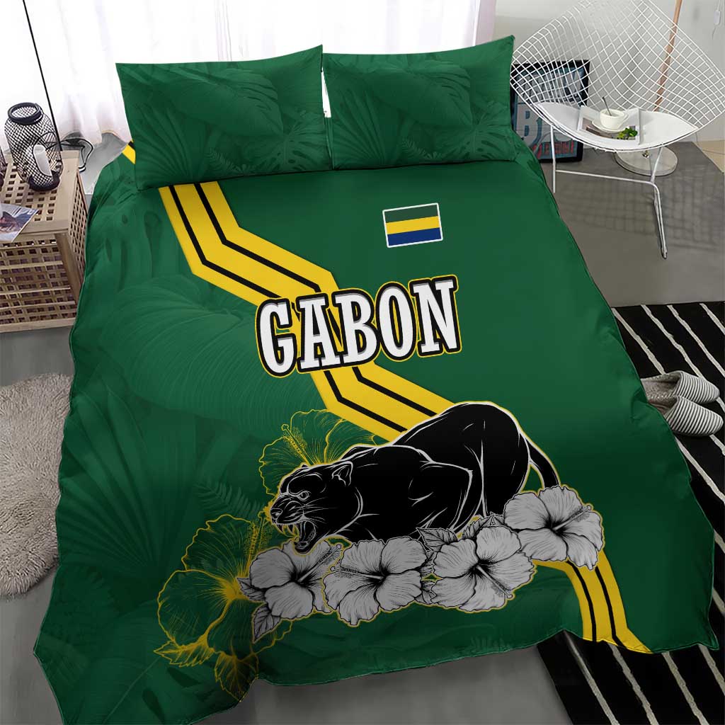 Gabon Bedding Set - Black Panther Graphic and Hibiscus Flower Design in National Colors TS04