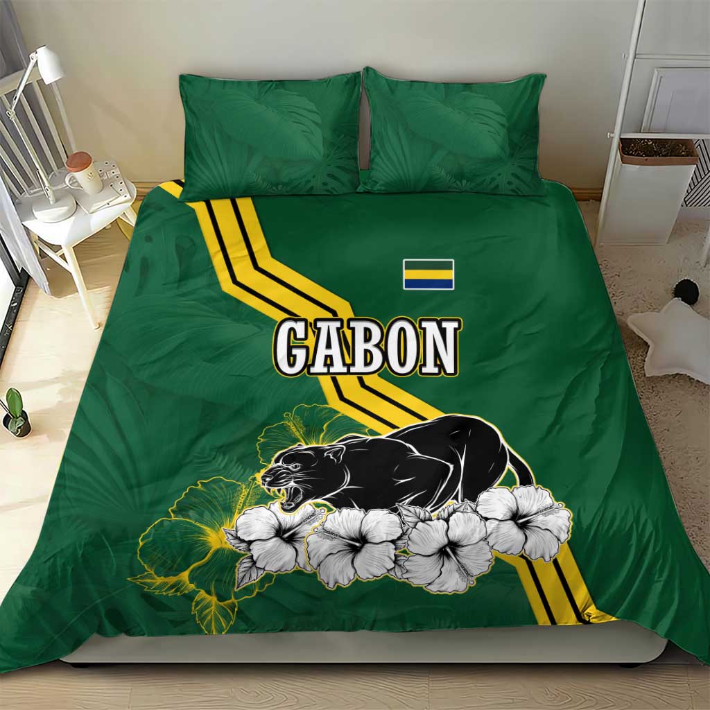 Gabon Bedding Set - Black Panther Graphic and Hibiscus Flower Design in National Colors TS04