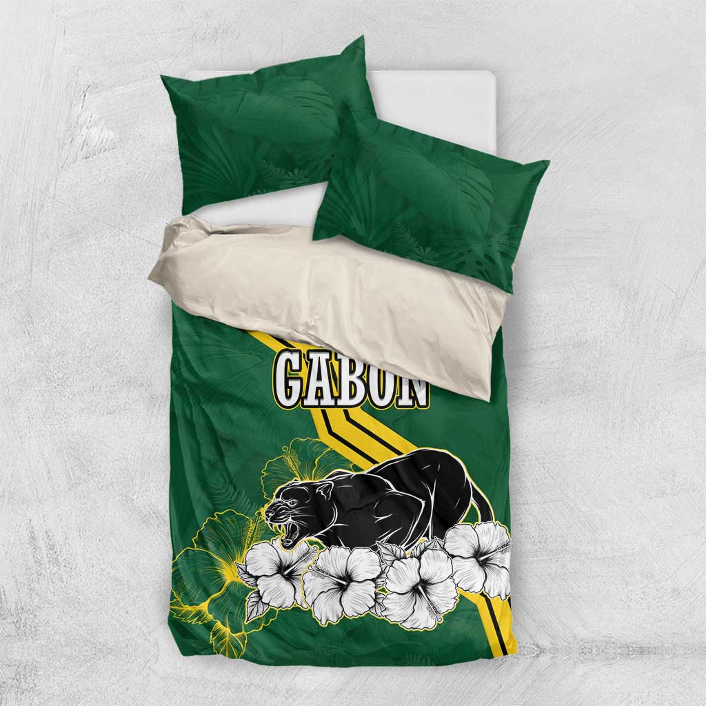 Gabon Bedding Set - Black Panther Graphic and Hibiscus Flower Design in National Colors TS04