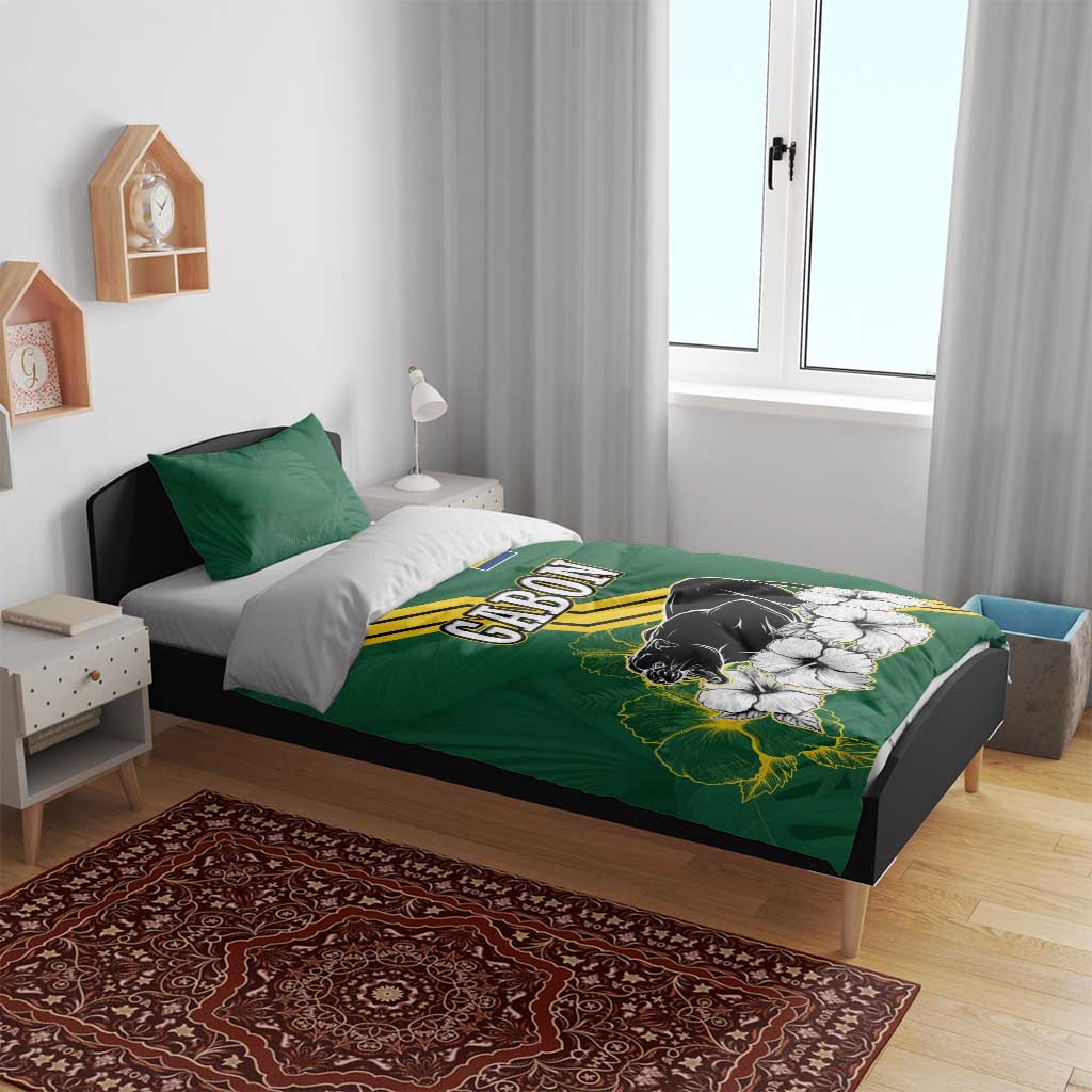Gabon Bedding Set - Black Panther Graphic and Hibiscus Flower Design in National Colors TS04
