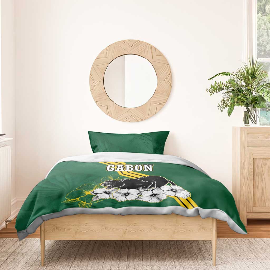 Gabon Bedding Set - Black Panther Graphic and Hibiscus Flower Design in National Colors TS04