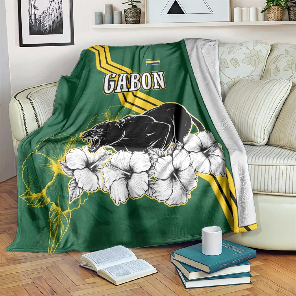Gabon Blanket - Black Panther Graphic and Hibiscus Flower Design in National Colors TS04