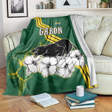 Gabon Blanket - Black Panther Graphic and Hibiscus Flower Design in National Colors TS04