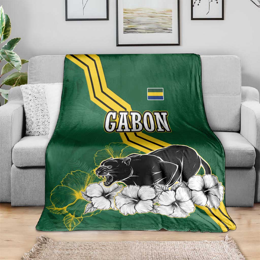 Gabon Blanket - Black Panther Graphic and Hibiscus Flower Design in National Colors TS04