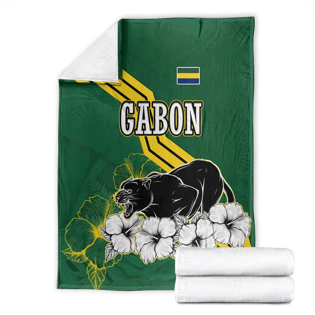 Gabon Blanket - Black Panther Graphic and Hibiscus Flower Design in National Colors TS04