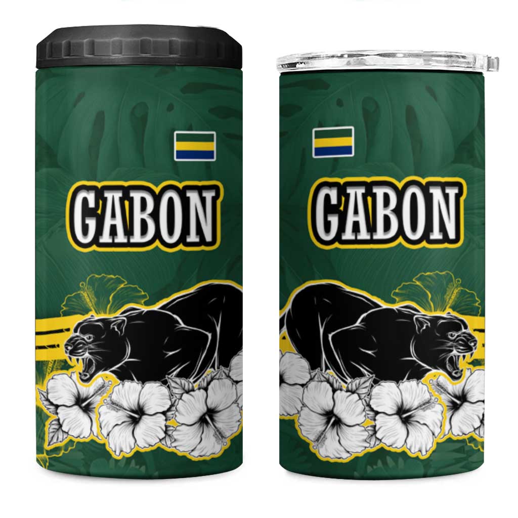 Gabon 4 in 1 Can Cooler Tumbler - Black Panther Graphic and Hibiscus Flower Design in National Colors TS04