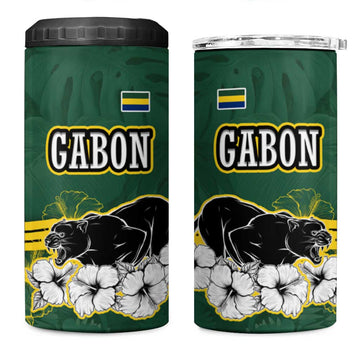 Gabon 4 in 1 Can Cooler Tumbler - Black Panther Graphic and Hibiscus Flower Design in National Colors TS04