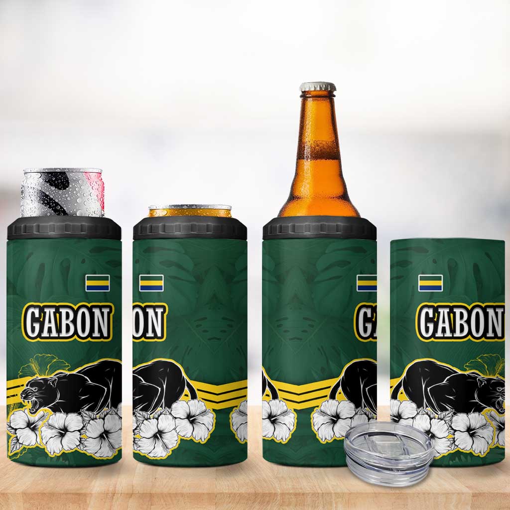 Gabon 4 in 1 Can Cooler Tumbler - Black Panther Graphic and Hibiscus Flower Design in National Colors TS04
