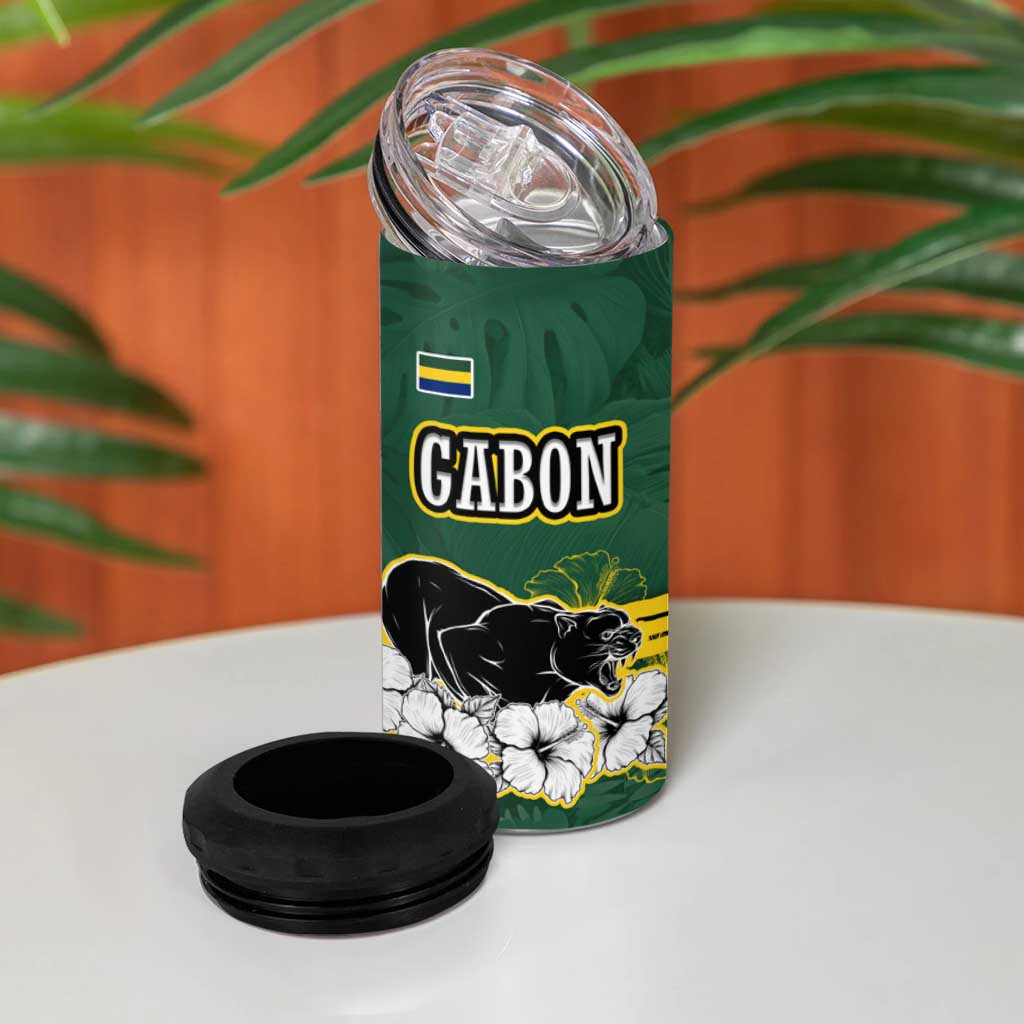 Gabon 4 in 1 Can Cooler Tumbler - Black Panther Graphic and Hibiscus Flower Design in National Colors TS04