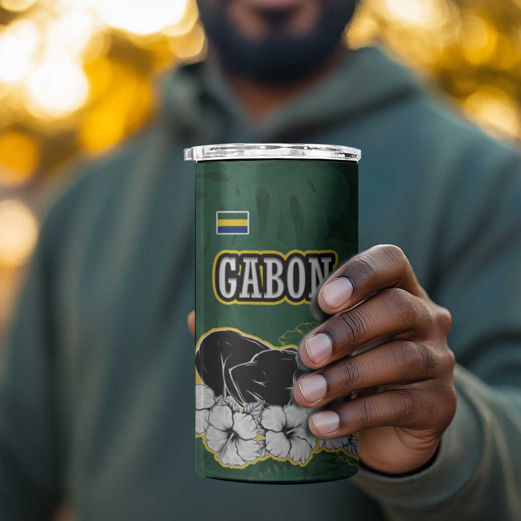 Gabon 4 in 1 Can Cooler Tumbler - Black Panther Graphic and Hibiscus Flower Design in National Colors TS04