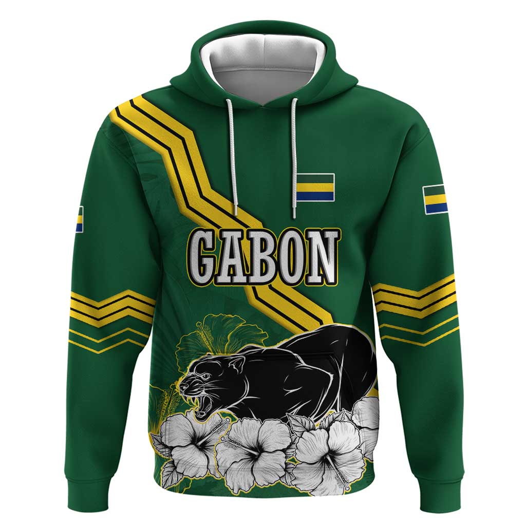 Gabon Hoodie with Black Panther Graphic and Hibiscus Flower Design in National Colors TS04