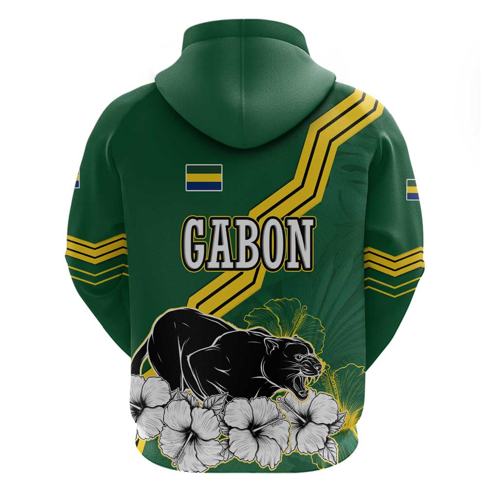 Gabon Hoodie with Black Panther Graphic and Hibiscus Flower Design in National Colors TS04