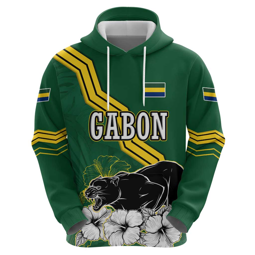 Gabon Hoodie with Black Panther Graphic and Hibiscus Flower Design in National Colors TS04