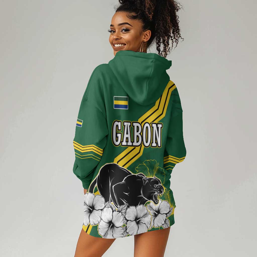 Gabon Hoodie Dress - Black Panther Graphic and Hibiscus Flower Design in National Colors TS04