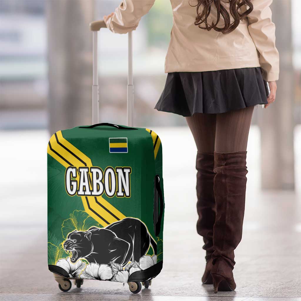 Gabon Luggage Cover with Black Panther Graphic and Hibiscus Flower Design in National Colors TS04