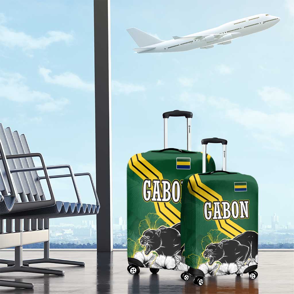 Gabon Luggage Cover with Black Panther Graphic and Hibiscus Flower Design in National Colors TS04