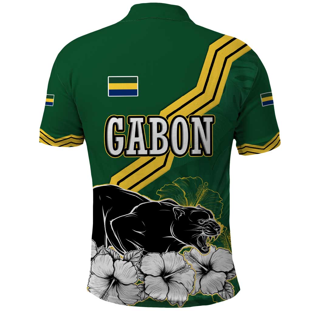 Gabon Polo Shirt with Black Panther Graphic and Hibiscus Flower Design in National Colors TS04