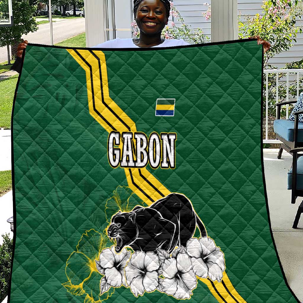 Gabon Quilt - Black Panther Graphic and Hibiscus Flower Design in National Colors TS04