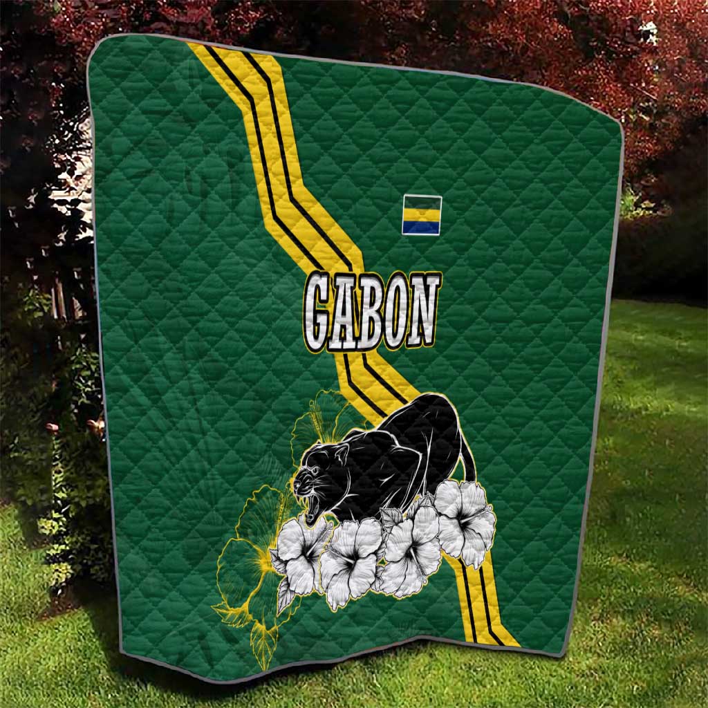 Gabon Quilt - Black Panther Graphic and Hibiscus Flower Design in National Colors TS04
