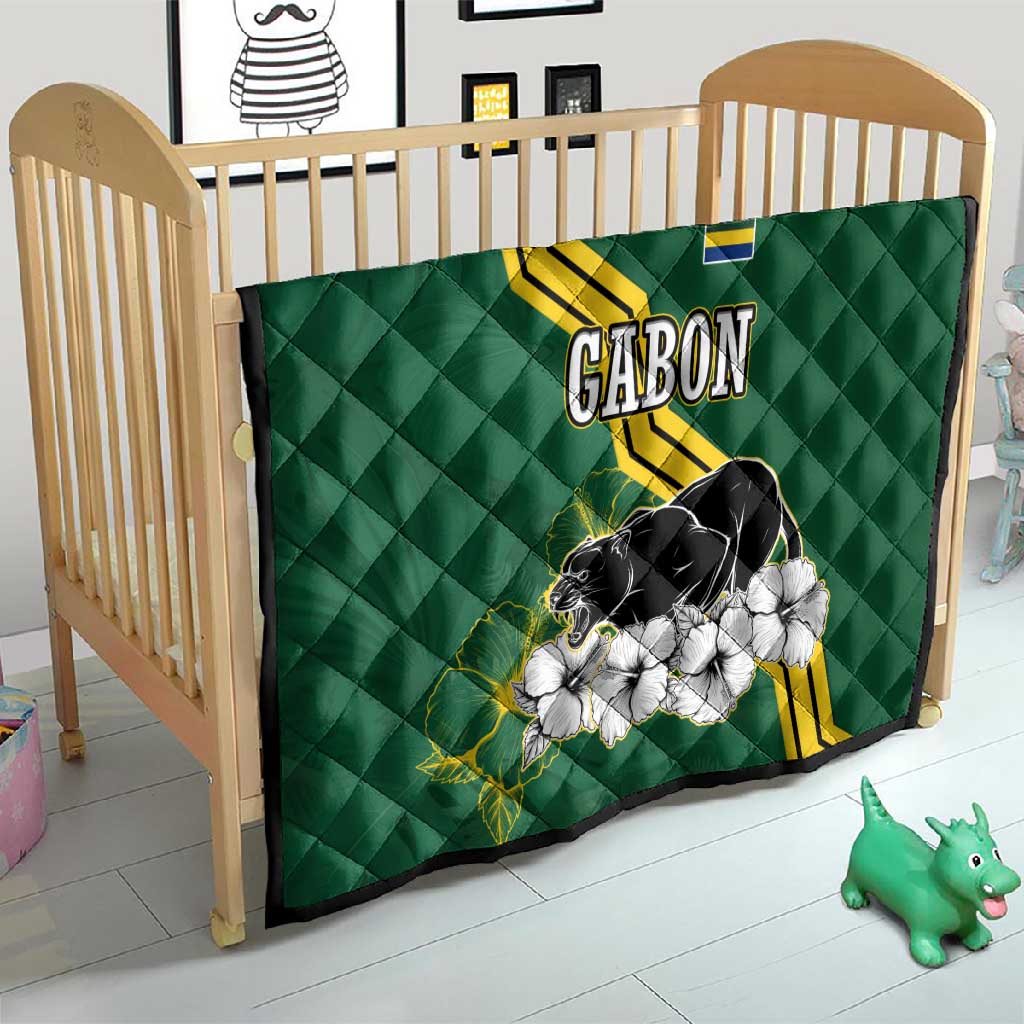 Gabon Quilt - Black Panther Graphic and Hibiscus Flower Design in National Colors TS04