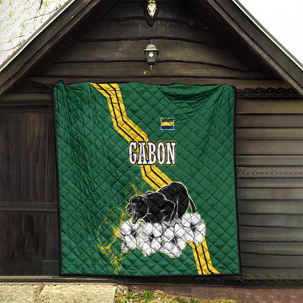 Gabon Quilt - Black Panther Graphic and Hibiscus Flower Design in National Colors TS04