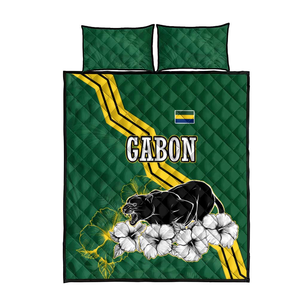 Gabon Quilt Bed Set - Black Panther Graphic and Hibiscus Flower Design in National Colors TS04