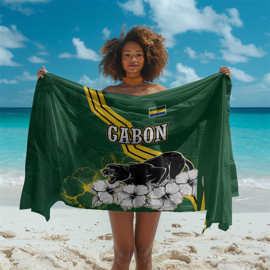 Gabon Sarong - Black Panther Graphic and Hibiscus Flower Design in National Colors TS04