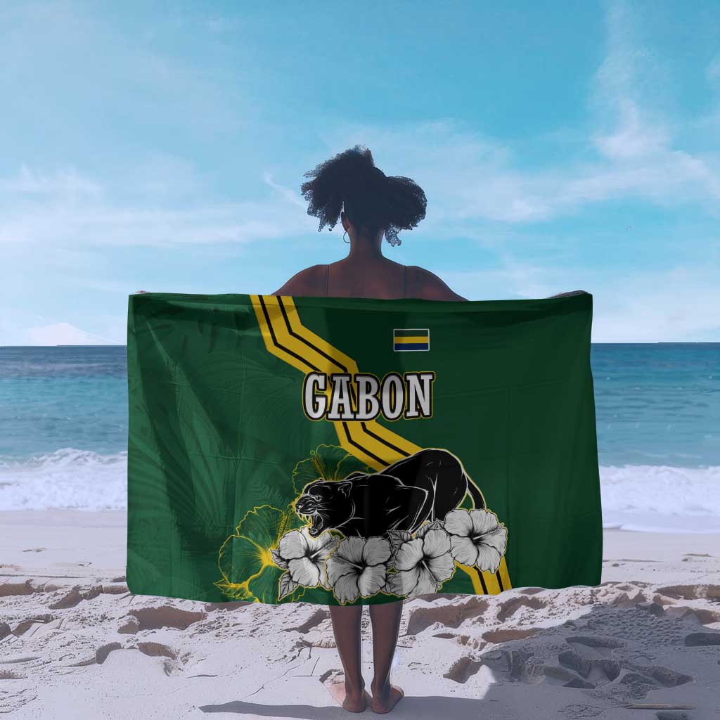 Gabon Sarong - Black Panther Graphic and Hibiscus Flower Design in National Colors TS04