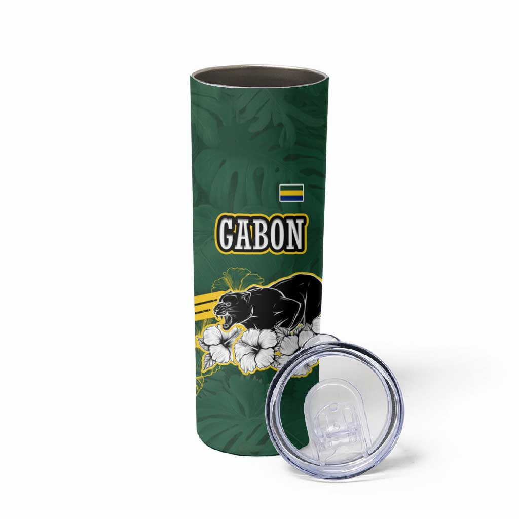 Gabon Skinny Tumbler - Black Panther Graphic and Hibiscus Flower Design in National Colors TS04