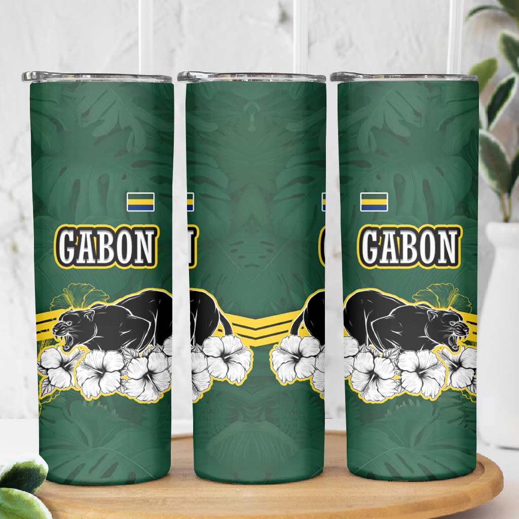 Gabon Skinny Tumbler - Black Panther Graphic and Hibiscus Flower Design in National Colors TS04