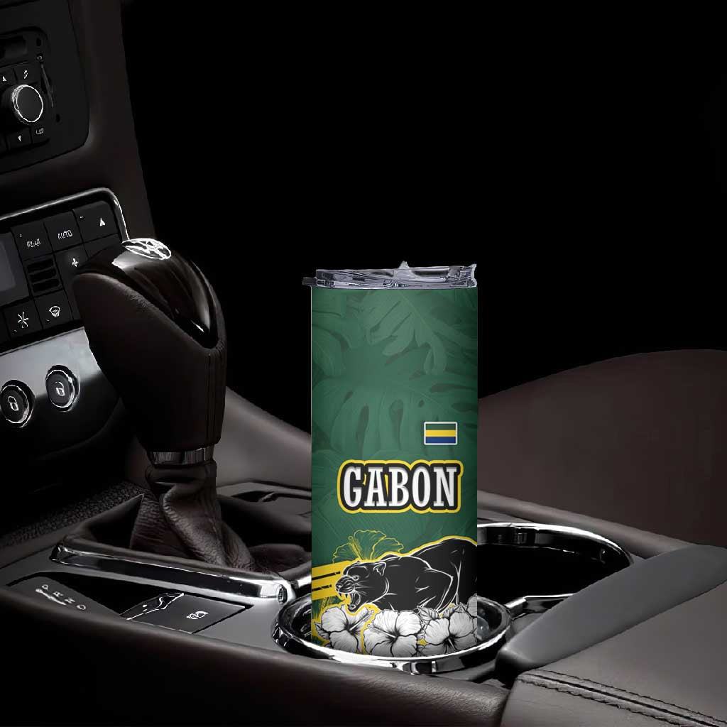 Gabon Skinny Tumbler - Black Panther Graphic and Hibiscus Flower Design in National Colors TS04