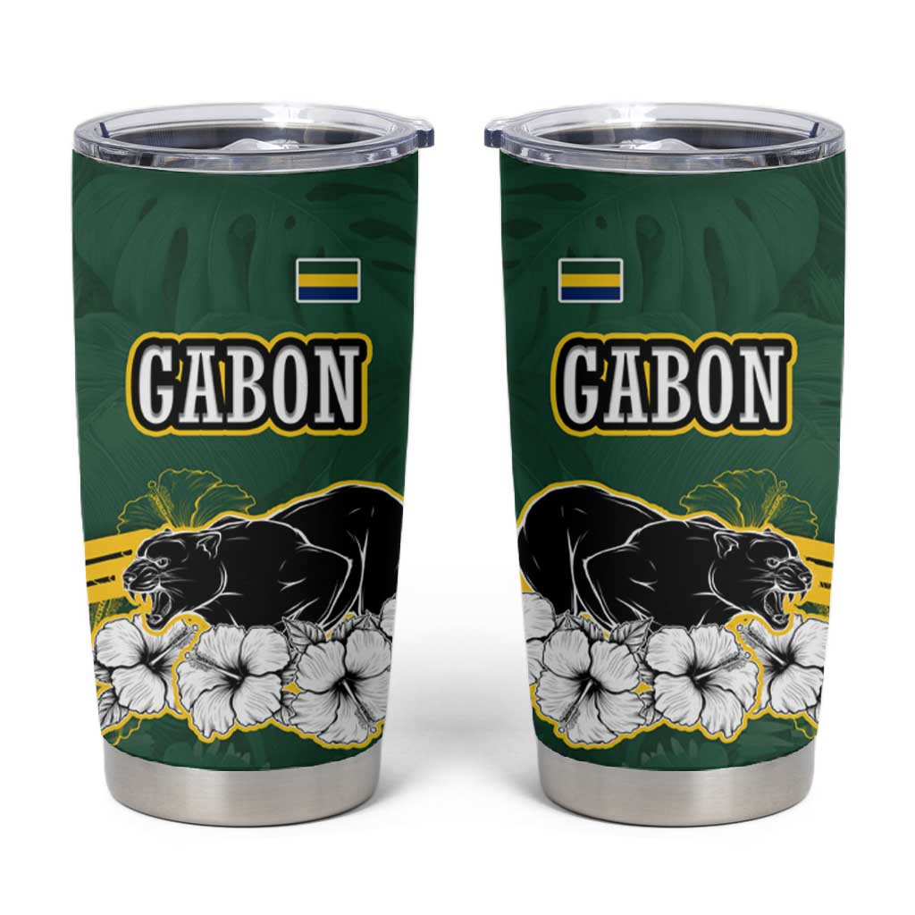 Gabon Tumbler Cup - Black Panther Graphic and Hibiscus Flower Design in National Colors TS04